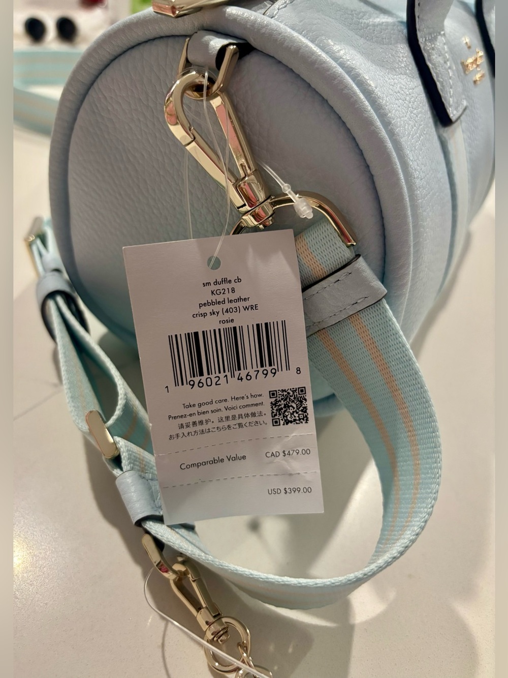 KATE SPADE NWT ROSIE DUFFLE CROSSBODY BAG, CRISP SKY COLOR - Picture 6 of 6